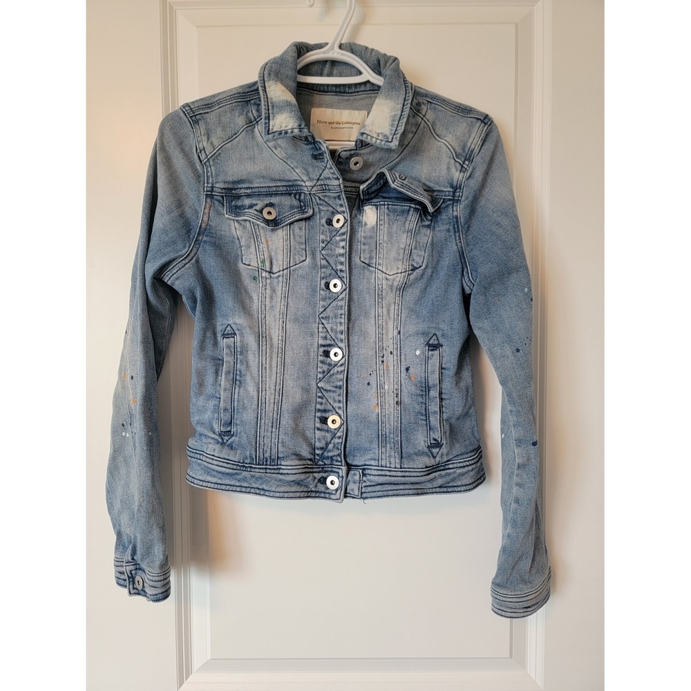 Pilcro By Anthropologie Light Blue Denim Jacket with Paint-Splash Accents
